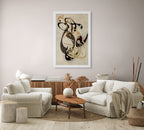 Contemporary Arabic poetry artwork in white frame displayed in neutral sitting room — original work by Lebanese artist Zein Sourany