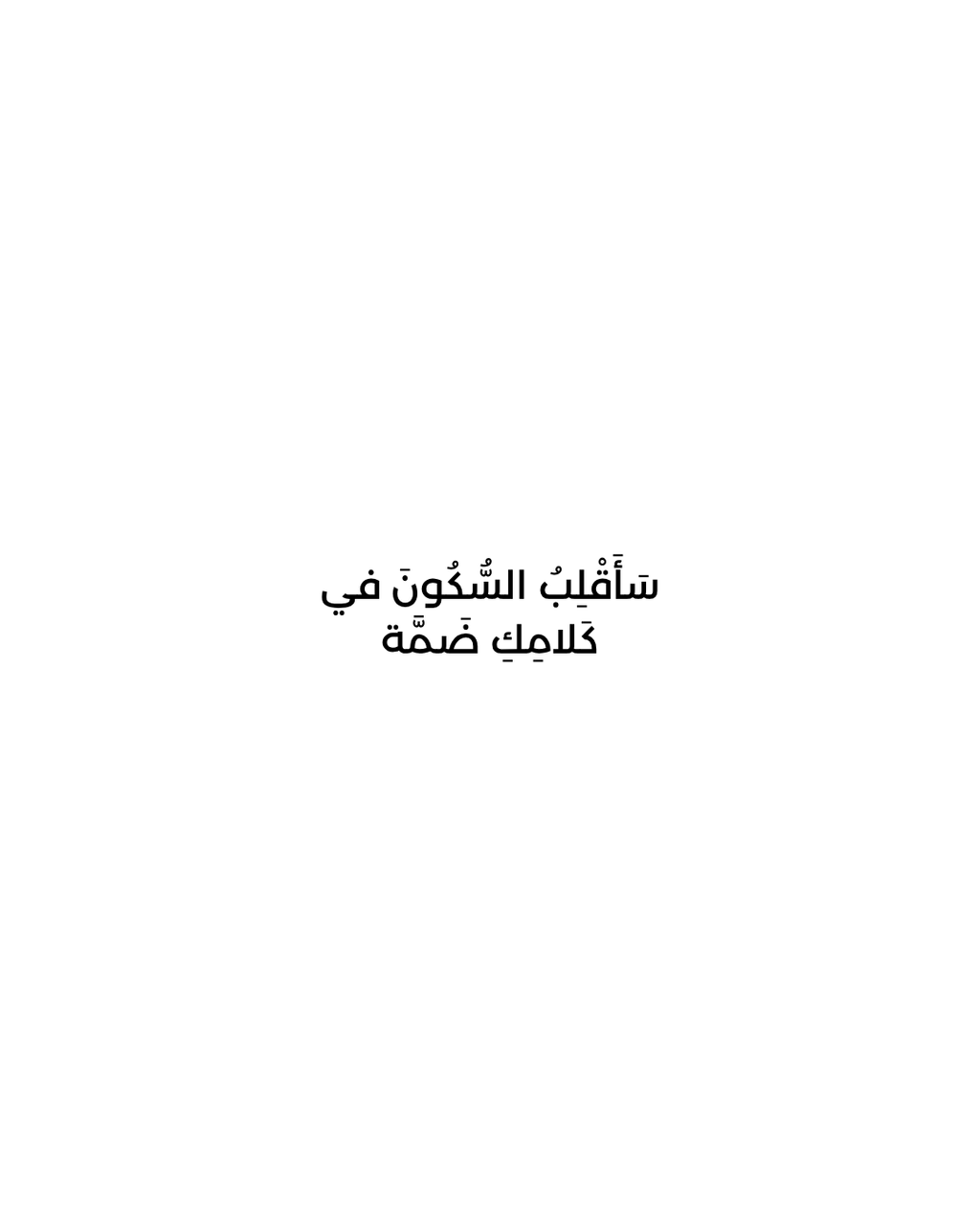 Arabic verse from Resistance by Lebanese poet Zein Sourany: سَأَقْلِبُ السُّكُونَ في كَلامِكِ ضَمَّة