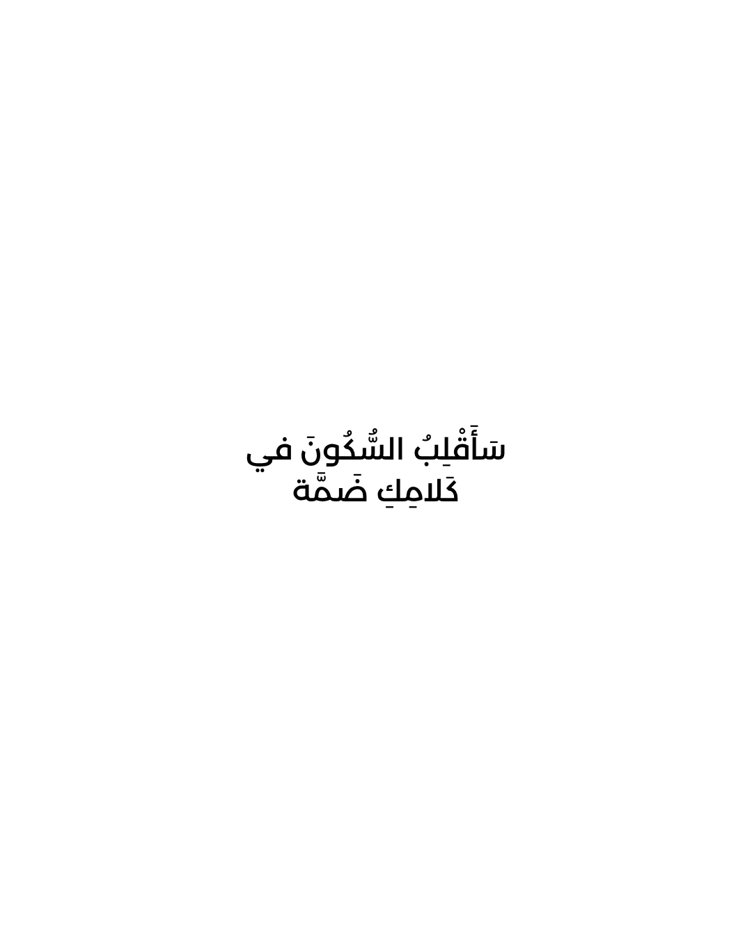 Arabic verse from Resistance by Lebanese poet Zein Sourany: سَأَقْلِبُ السُّكُونَ في كَلامِكِ ضَمَّة